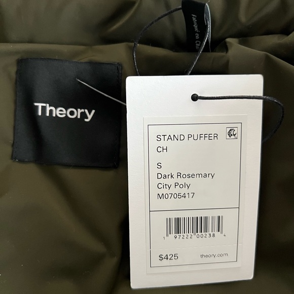 NWOT Theory $425 Stand-Collar Puffer Coat in City Poly - green - Picture 6 of 6